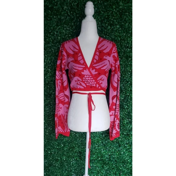 Farm Rio Red Jungle Scarf Knit Top - Picture 3 of 8